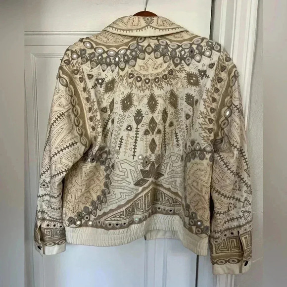 We The Free Embroidered Jacket - Boho Beaded Cotton Zip-Up - size Large - Picture 11 of 14
